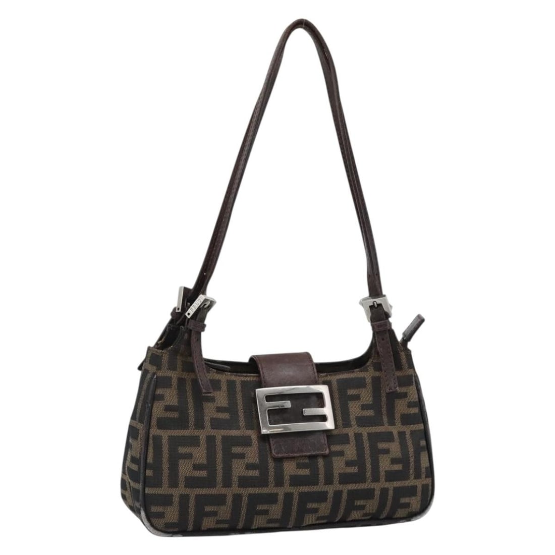Fendi Mamma Baguette Zucca Canvas Shoulder Bag Black Brown: Fendi Mamma Baguette Zucca Canvas Shoulder Bag Black Brown Fendi Mamma Baguette shoulder bag in black and brown Zucca canvas, made in Italy. This pre-owned bag features a shoulder strap with an approx