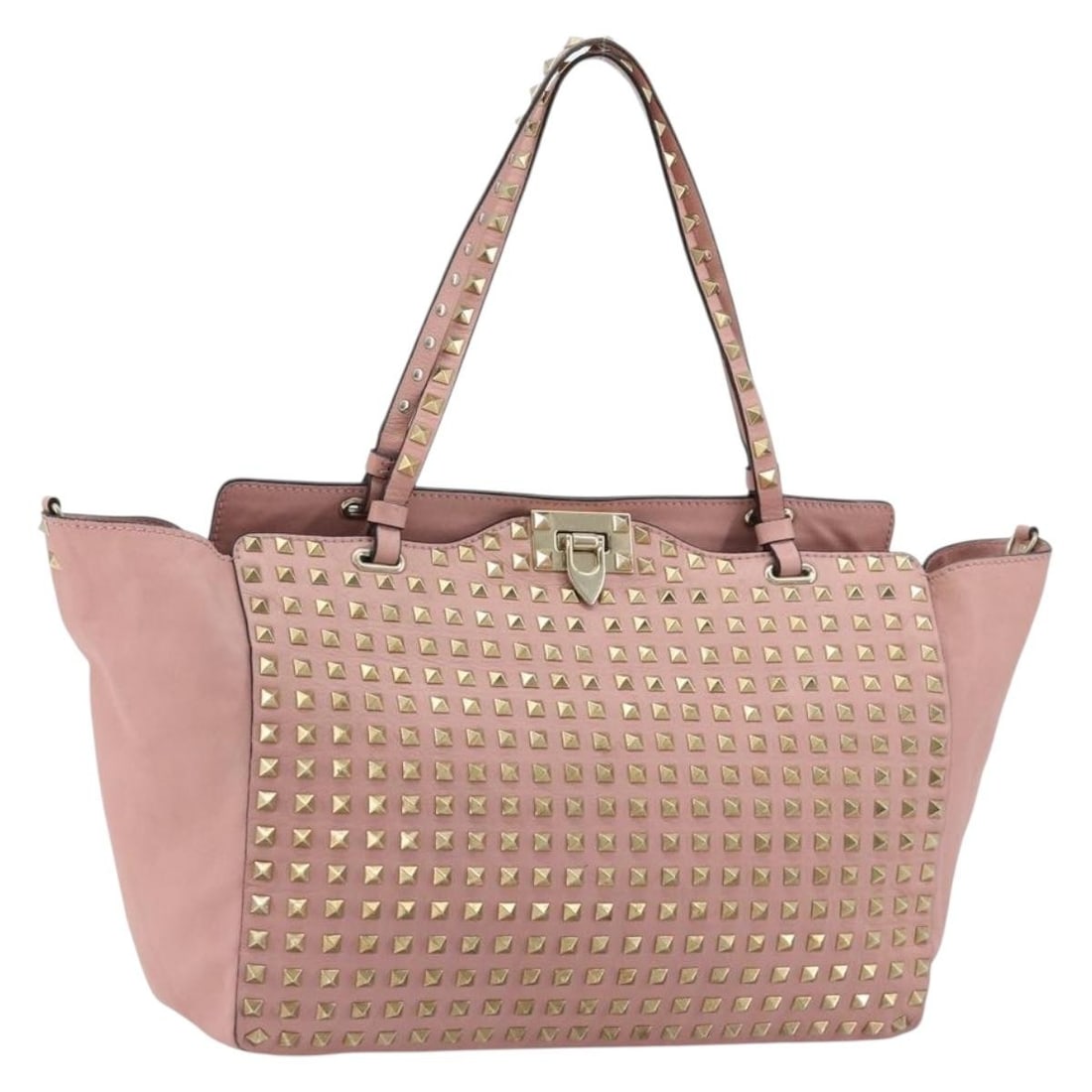 Valentino Leather Tote Bag Pink Gold Tone Made in Italy: Valentino Leather Tote Bag Pink Gold Tone Made in Italy Valentino Rock Studs tote bag in leather with a pink and gold exterior. This women's tote bag is made in Italy and features a handle drop of app