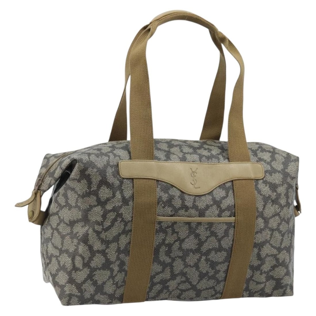Gray PVC Leather Saint Laurent Tote Bag for Women: Gray PVC Leather Saint Laurent Tote Bag for Women This Saint Laurent tote bag features a gray PVC leather exterior and is designed for women. The bag is heavily used and shows signs of wear, including