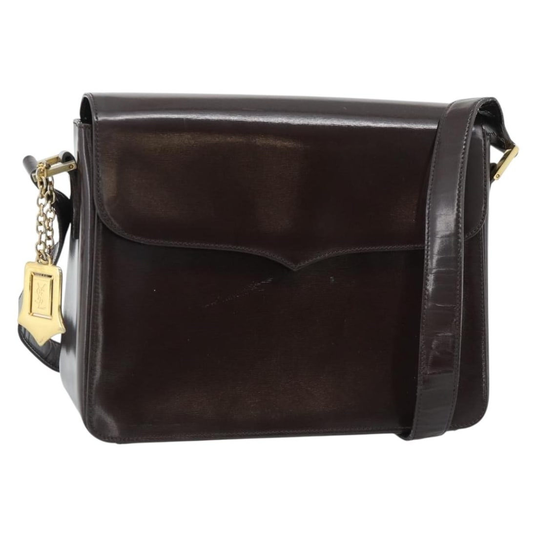 SAINT LAURENT Brown Leather Shoulder Bag Gold Tone Italy: SAINT LAURENT Brown Leather Shoulder Bag Gold Tone Italy Saint Laurent shoulder bag crafted from leather in brown and gold. Designed for women, this bag measures approximately 24 cm wide, 20 cm high, 