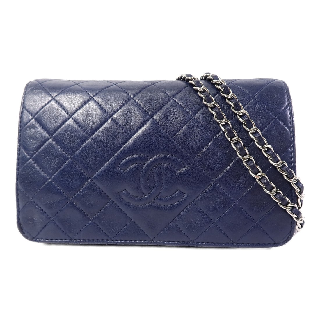 CHANEL CC Wallet On Chain Blue Lambskin Shoulder Bag SHW: CHANEL CC Wallet On Chain Blue Lambskin Shoulder Bag SHW A CHANEL Wallet on Chain shoulder bag in blue lambskin (sheep leather) with silver-tone hardware. It features an exterior open pocket, interior