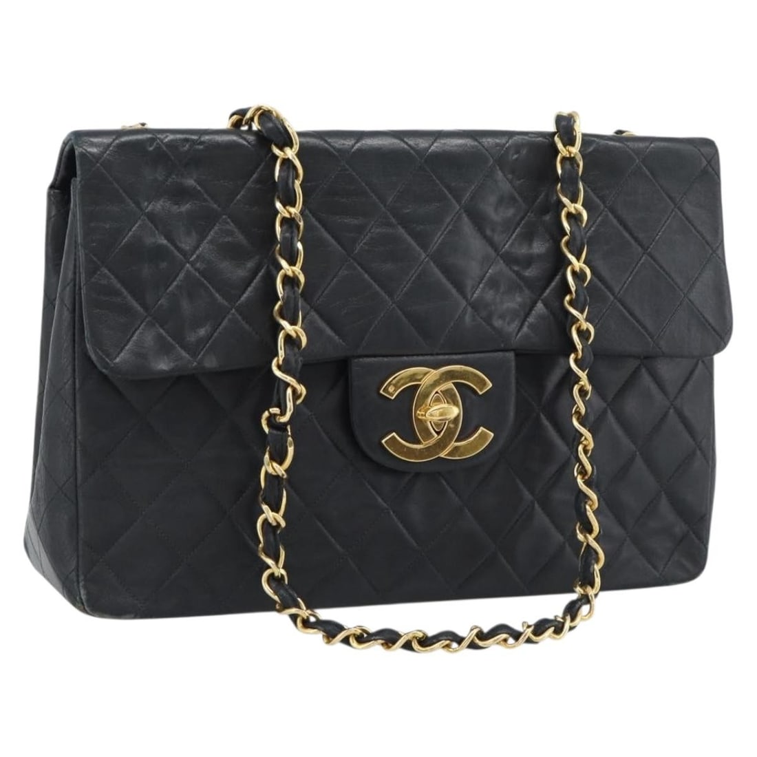 Chanel Matelasse 34 Lambskin Shoulder Bag Black Gold Tone CC: Chanel Matelasse 34 Lambskin Shoulder Bag Black Gold Tone CC A CHANEL Matelasse shoulder bag crafted from lamb skin in black with gold-tone hardware. It includes a guarantee card and was made in Franc