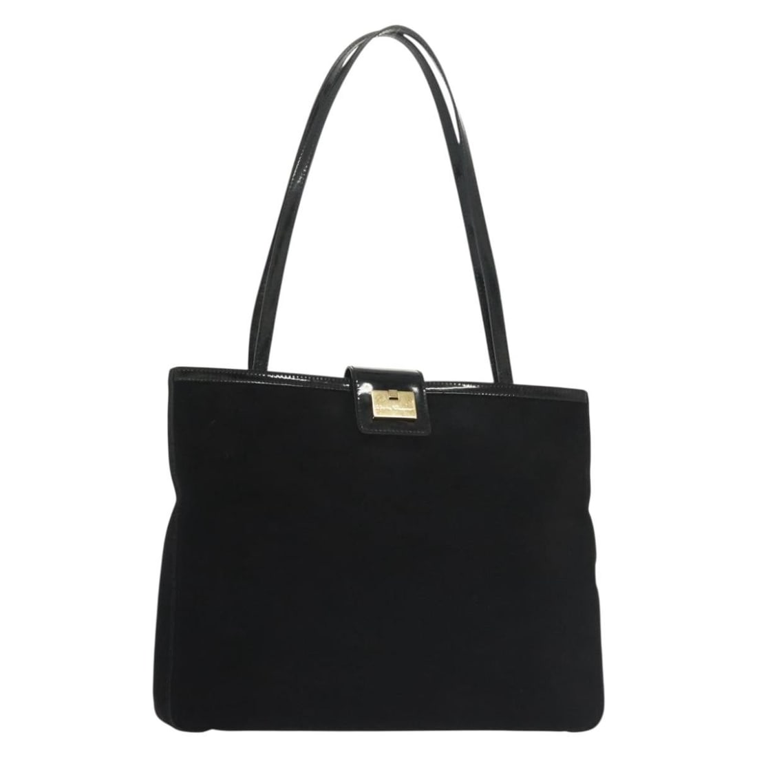 Salvatore Ferragamo Black Suede Shoulder Bag Gold Accents Authentic: Salvatore Ferragamo Black Suede Shoulder Bag Gold Accents Authentic This elegant Salvatore Ferragamo shoulder bag combines luxurious suede material in a striking black and gold color palette. Measurin