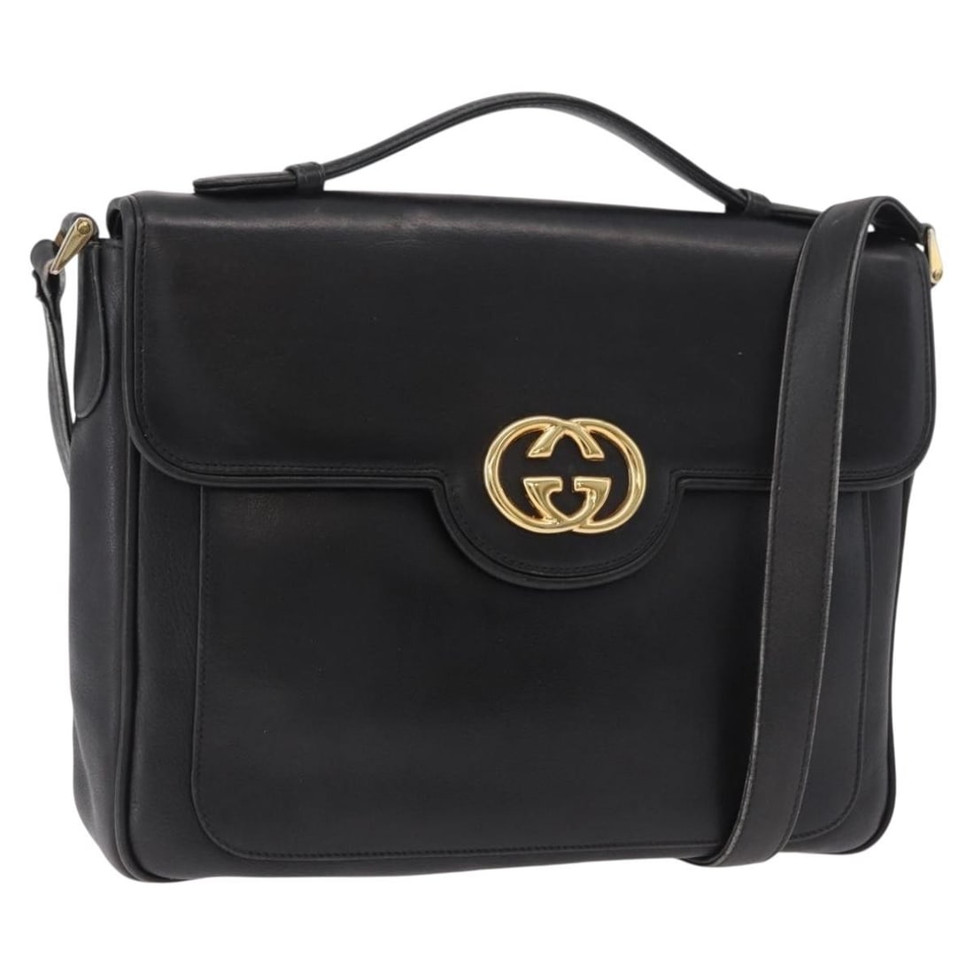Gucci Black Leather 2way Shoulder Bag with Strap 187188: Gucci Black Leather 2way Shoulder Bag with Strap 187188 This Gucci shoulder bag is crafted from leather in black and gold and comes with a shoulder strap for 2-way wear. Made in Italy, it measures app