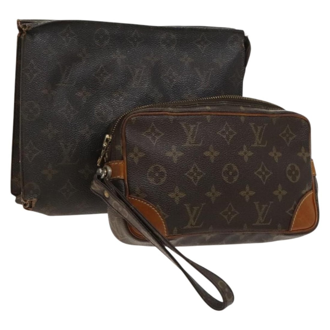 Louis Vuitton Monogram Canvas Pouch Set of 2: Louis Vuitton Monogram Canvas Pouch Set of 2 This listing includes a set of two Louis Vuitton Monogram pouches crafted from the brand's signature Monogram Canvas. Designed for women, both pouches feat