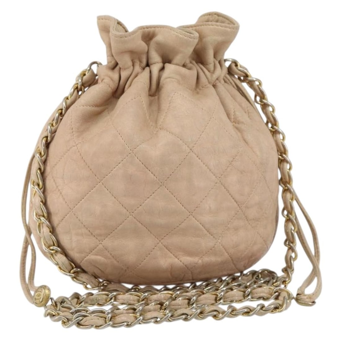 CHANEL Matelasse Lamb Skin Shoulder Bag Pink Gold CC: CHANEL Matelasse Lamb Skin Shoulder Bag Pink Gold CC A CHANEL Matelasse chain shoulder bag crafted from lamb skin in pink with gold-tone accents. Made in Italy, it measures approximately 13 cm W x 17 