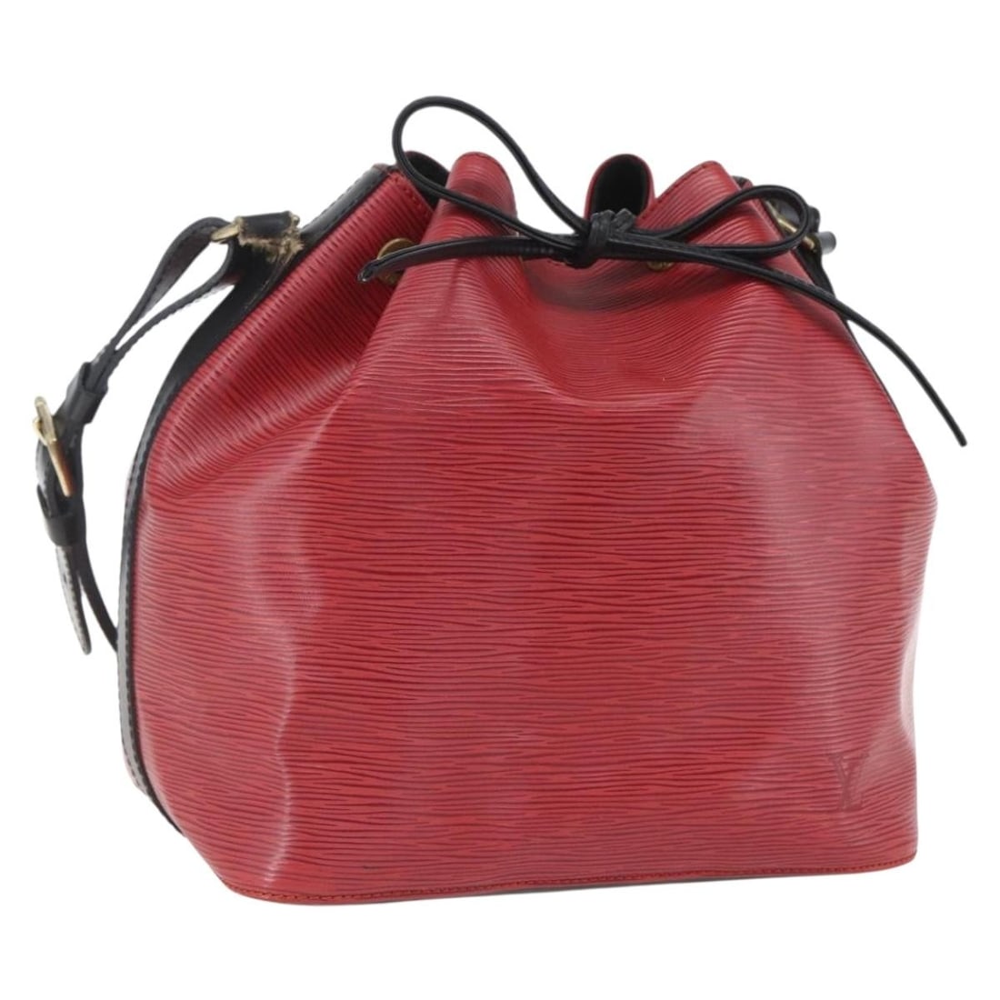 Louis Vuitton Petit Noe Epi Leather Shoulder Bag Black Red M44017 France: Louis Vuitton Petit Noe Epi Leather Shoulder Bag Black Red M44017 France This Louis Vuitton Epi Petit Noe shoulder bag features a striking bicolor design in black and red Epi leather. The bag offers a
