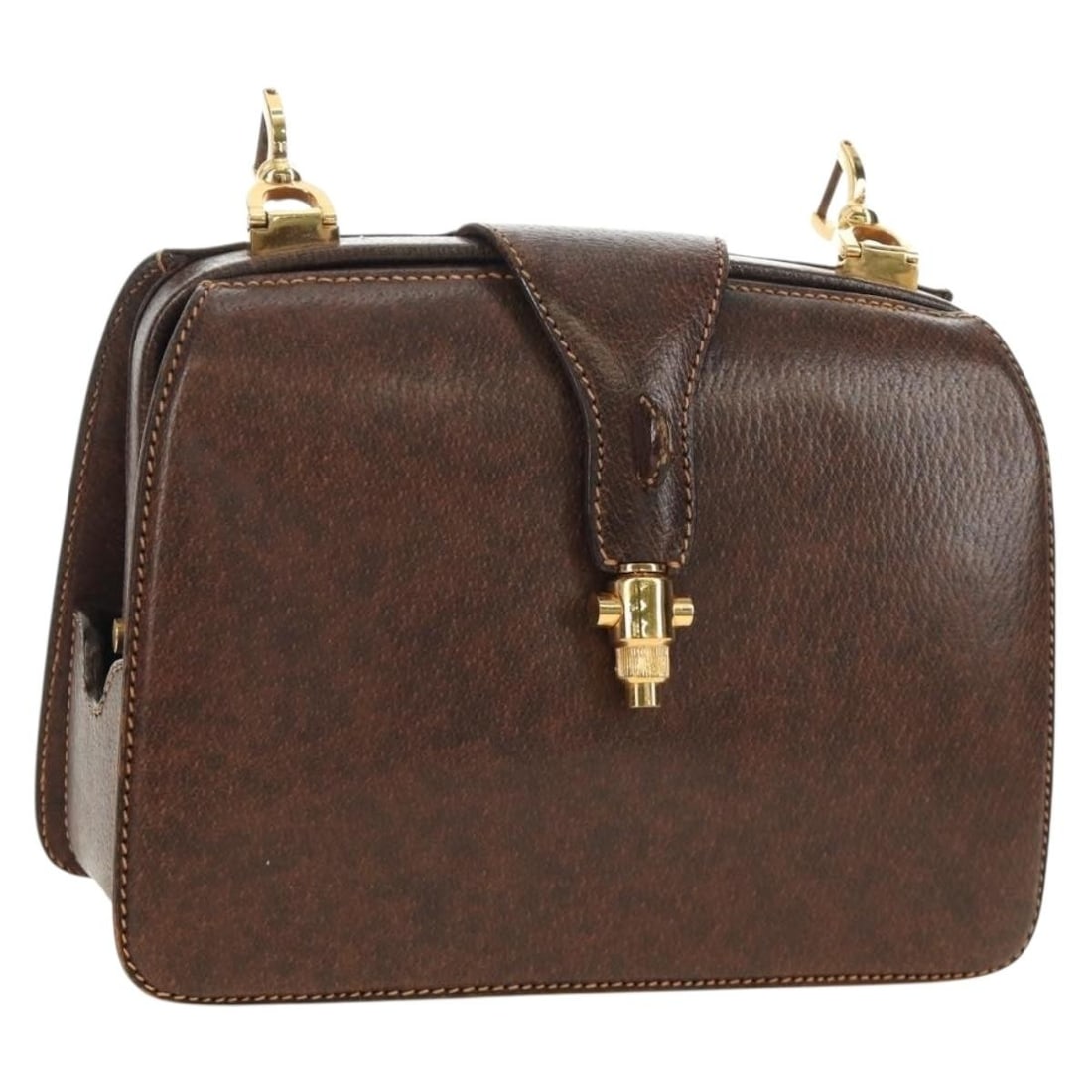 Gucci Brown Leather Handbag Gold Tone Hardware Made in Italy: Gucci Brown Leather Handbag Gold Tone Hardware Made in Italy Brown and gold Gucci leather handbag made in Italy. The bag is described as a hand bag and is offered in heavily used condition with visibl