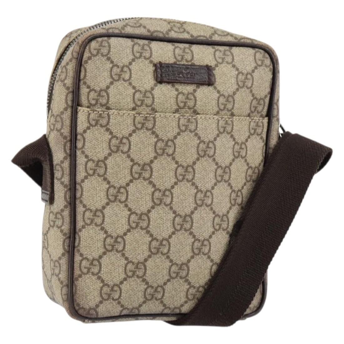 Gucci 122754 GG Supreme PVC Leather Shoulder Bag Beige Silver: Gucci 122754 GG Supreme PVC Leather Shoulder Bag Beige Silver A Gucci GG Supreme shoulder bag in beige and silver, made from PVC leather and GG canvas. It features a shoulder strap with an approximate