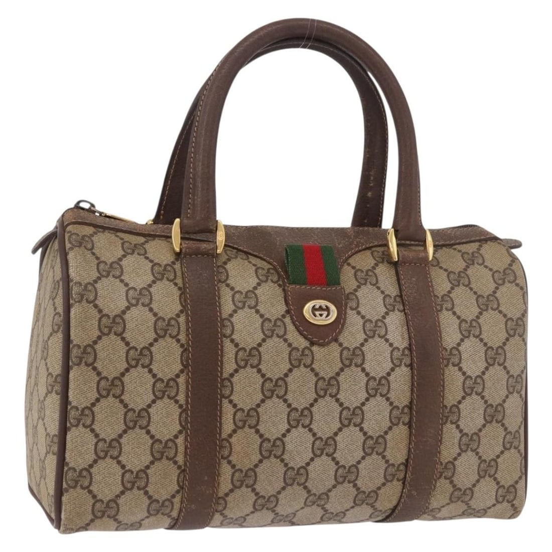 Gucci GG Supreme PVC Leather Handbag Beige Gold Italy 190786: Gucci GG Supreme PVC Leather Handbag Beige Gold Italy 190786 A Gucci GG Supreme hand bag in beige and gold, made from PVC leather and crafted in Italy. The bag measures approximately 28 cm wide, 16 cm
