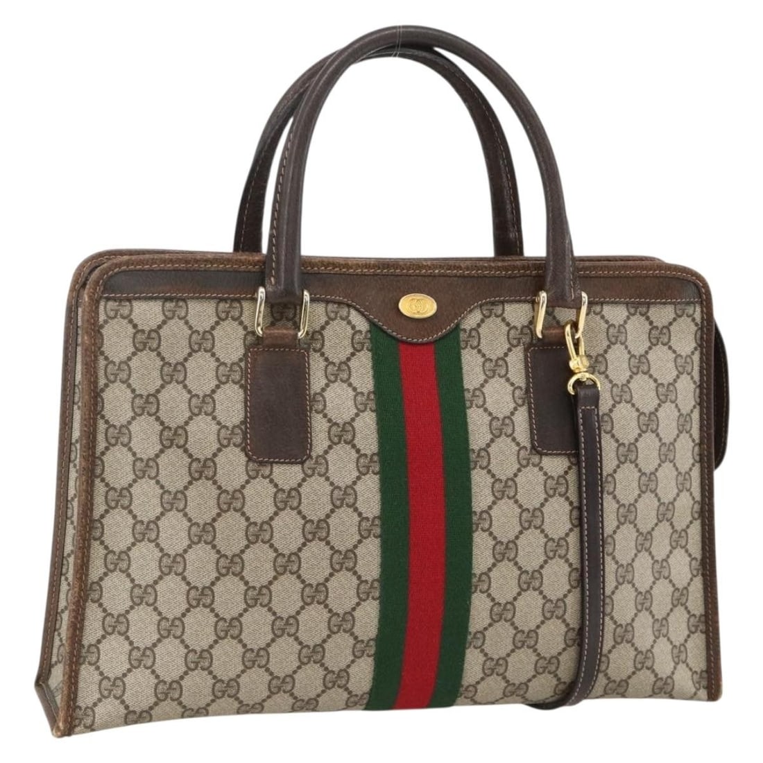 Gucci GG Supreme Sherry Line Red Beige Leather Canvas Handbag with Shoulder Strap: Gucci GG Supreme Sherry Line Red Beige Leather Canvas Handbag with Shoulder Strap This GUCCI GG Supreme Web Sherry Line handbag features a striking red and beige color combination with leather and GG 