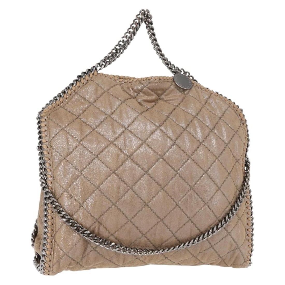 Stella McCartney Falabella Shoulder Bag Beige Silver Polyester 234387: Stella McCartney Falabella Shoulder Bag Beige Silver Polyester 234387 Stella McCartney Chain Falabella shoulder bag in beige and silver polyester, made in Italy. This pre-owned bag features the listed