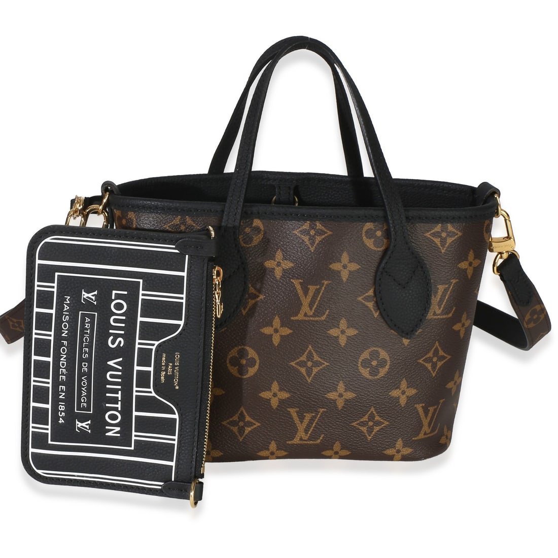 Louis Vuitton Neverfull Bandouliere Inside Out BB Monogram Canvas Shoulder Bag: Louis Vuitton Neverfull Bandouliere Inside Out BB Monogram Canvas Shoulder Bag Pre-owned Louis Vuitton Neverfull Bandouliere Inside Out BB shoulder bag in black and brown monogram canvas. This unisex 