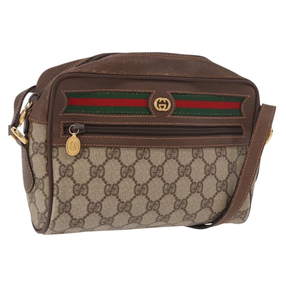 Gucci 56 01 087 GG Supreme PVC Leather Shoulder Bag Beige Gold: Gucci 56 01 087 GG Supreme PVC Leather Shoulder Bag Beige Gold A Gucci GG Supreme shoulder bag in beige and gold, made from PVC leather and crafted in Italy. It features a shoulder strap with an appro