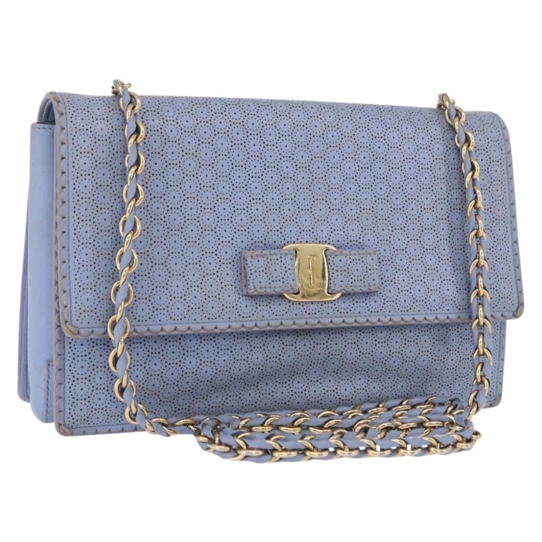 Blue Leather Shoulder Bag Salvatore Ferragamo Vala Chain Auth: Blue Leather Shoulder Bag Salvatore Ferragamo Vala Chain Auth Salvatore Ferragamo Vala Chain Shoulder Bag in leather with a blue and gold color combination. Made in Italy, this women's shoulder bag me