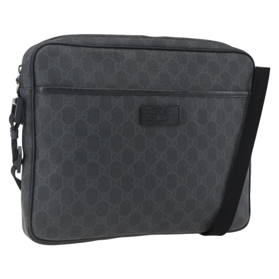 Gucci 169933 GG Supreme PVC Leather Shoulder Bag Black Silver: Gucci 169933 GG Supreme PVC Leather Shoulder Bag Black Silver Gucci shoulder bag in black and silver GG canvas with PVC leather trim. Made in Italy, this women's bag features an adjustable shoulder st