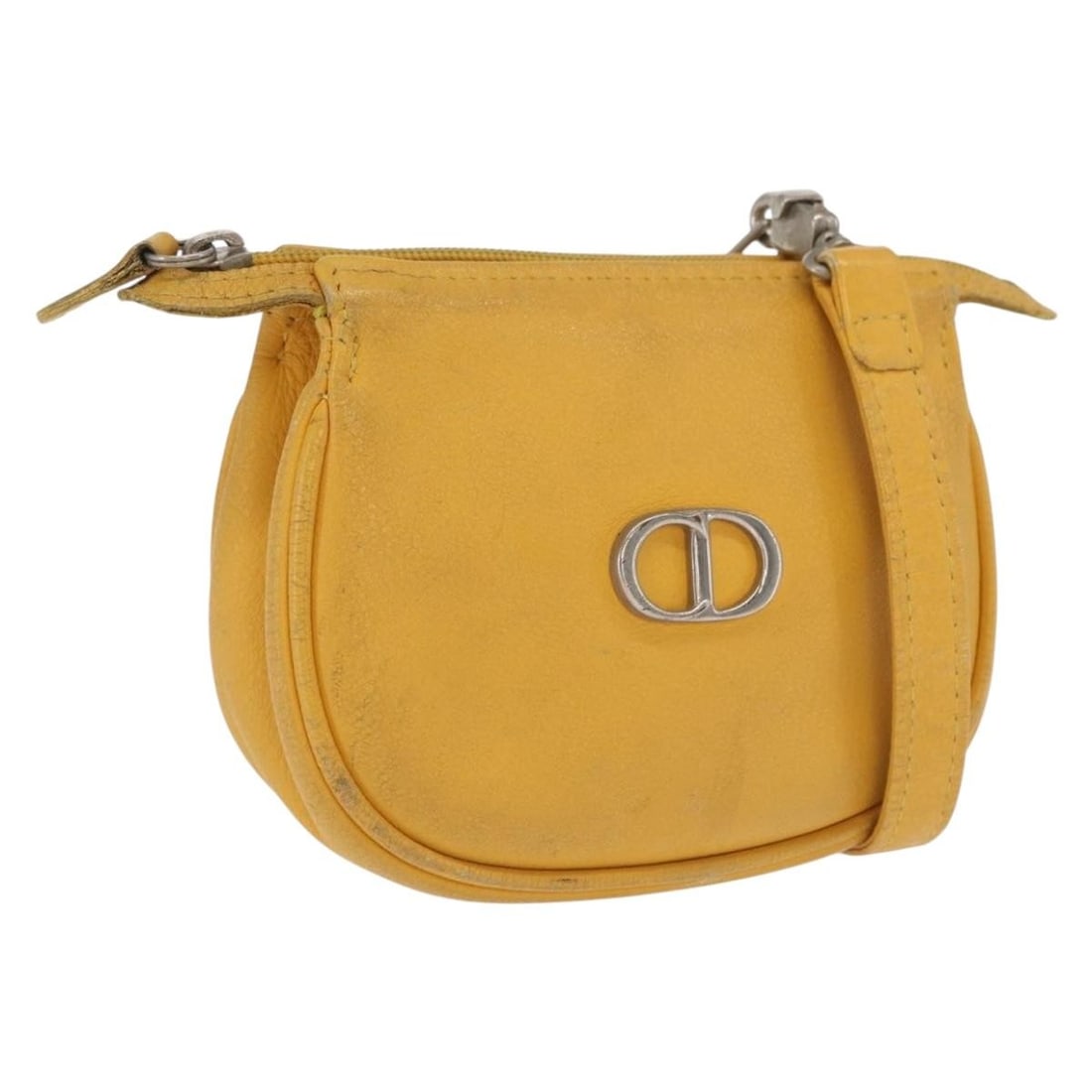 Christian Dior Leather Shoulder Bag Pouch Yellow Silver Spain: Christian Dior Leather Shoulder Bag Pouch Yellow Silver Spain Christian Dior shoulder pouch bag in yellow leather with silver-tone hardware. Made in Spain, this shoulder bag measures approximately W11