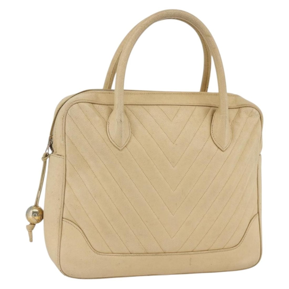 CHANEL Caviar Skin Hand Bag Cream Gold CC Italy: CHANEL Caviar Skin Hand Bag Cream Gold CC Italy CHANEL hand bag in Caviar Skin with a cream and gold colorway, made in Italy. It features a handle drop of approximately 5.5 inches (14 cm) and measures