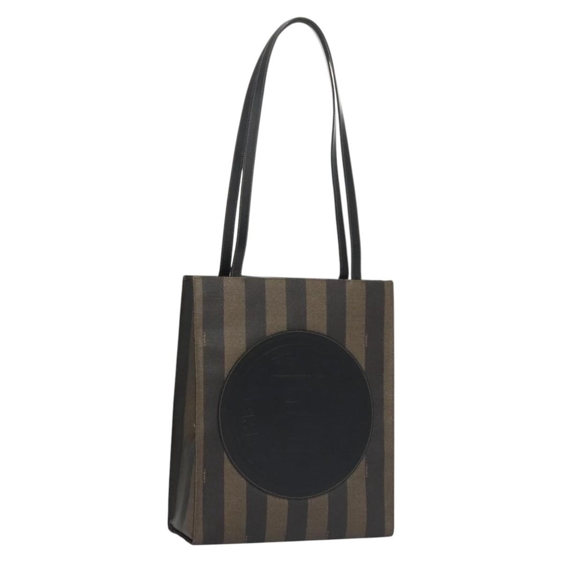 Fendi Pequin Canvas Brown and Black Tote Bag Italy: Fendi Pequin Canvas Brown and Black Tote Bag Italy This FENDI tote bag features the iconic Pequin canvas in brown and black, offering a classic and versatile design for women. Made in Italy, the bag i