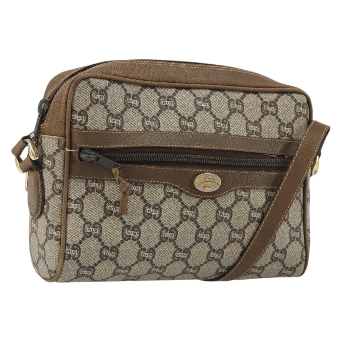 Gucci GG Supreme PVC Shoulder Bag Beige Gold Tone: Gucci GG Supreme PVC Shoulder Bag Beige Gold Tone Gucci GG Plus Supreme shoulder bag in beige and gold, made from PVC leather and GG canvas. It is a shoulder bag made in Italy with an approximate size