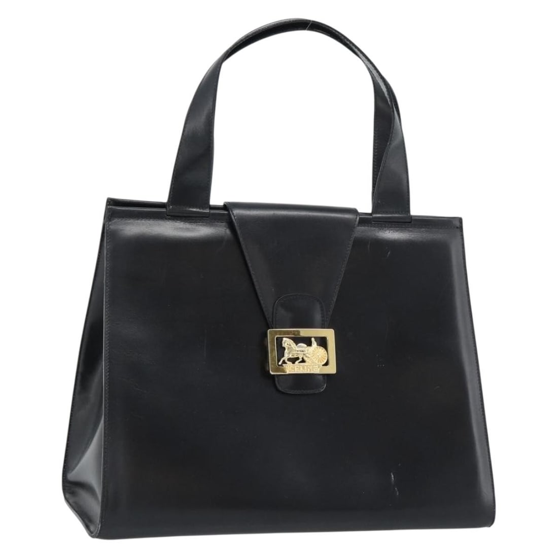 CELINE Horse Carriage Leather Tote Black Gold Italy: CELINE Horse Carriage Leather Tote Black Gold Italy CELINE tote bag in black and gold leather, made in Italy. This women's bag has a structured tote style with a handle drop of approximately 5.9 inche