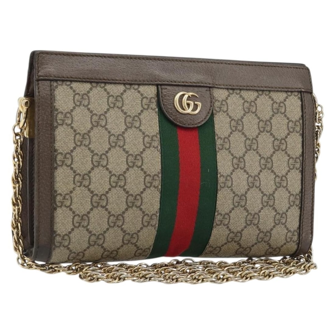 Gucci 503877 GG Supreme Sherry Web Chain Shoulder Bag Beige Gold: Gucci 503877 GG Supreme Sherry Web Chain Shoulder Bag Beige Gold Gucci GG Supreme Web Sherry Line chain bag in beige and gold, made from PVC leather and GG canvas. This shoulder bag features a chain s