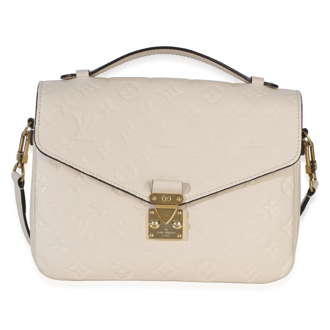 Louis Vuitton Pochette Metis Beige Leather Shoulder Bag Dustbag: Louis Vuitton Pochette Metis Beige Leather Shoulder Bag Dustbag Pre-owned unisex shoulder bag in beige leather with a push lock closure and gold-tone hardware. It features a microfiber lining and incl
