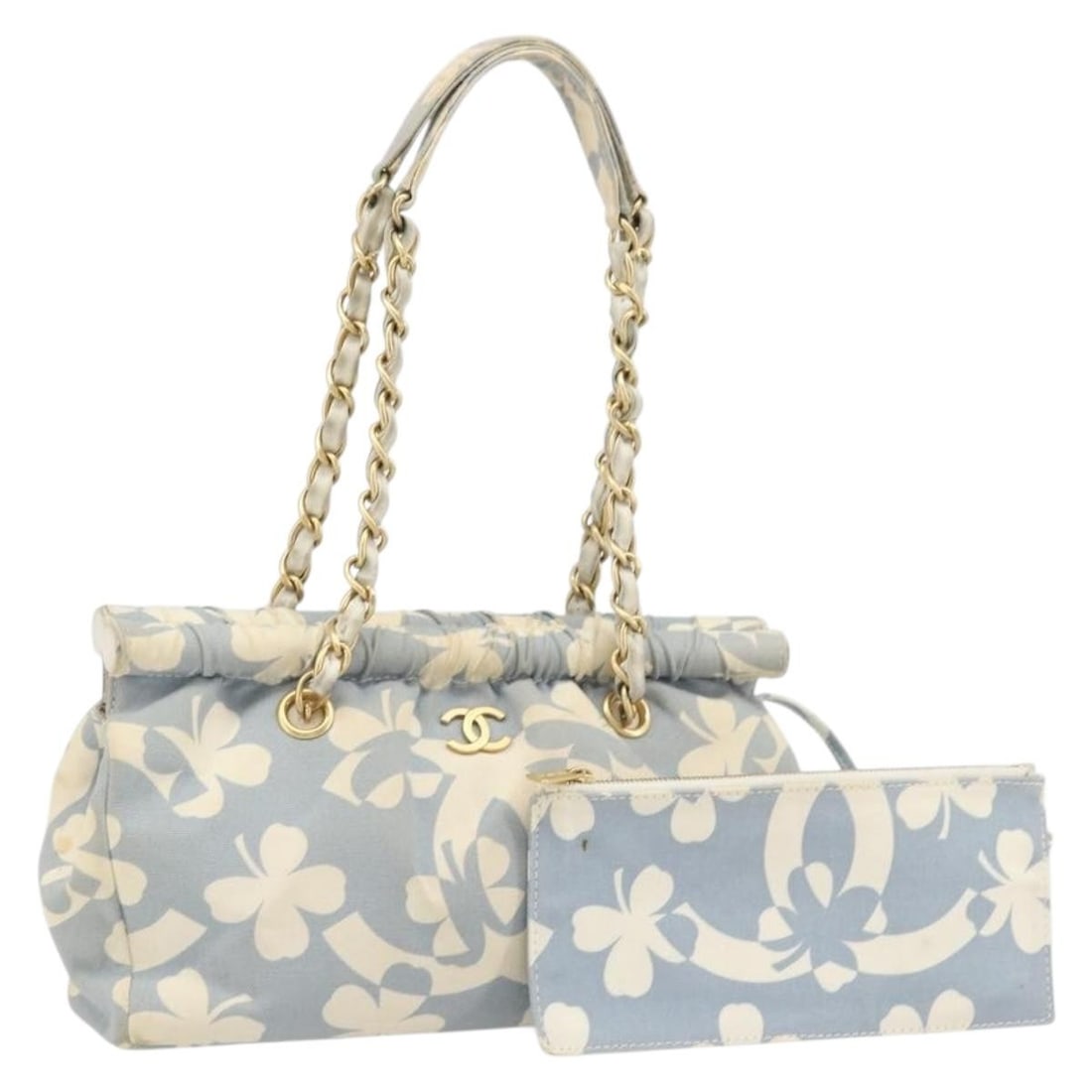 CHANEL Coco Mark Canvas Shoulder Bag Light Blue Gold with Pouch: CHANEL Coco Mark Canvas Shoulder Bag Light Blue Gold with Pouch Chanel Coco Mark chain shoulder bag in light blue canvas with gold-tone accents. This women's shoulder bag includes a pouch and is made 