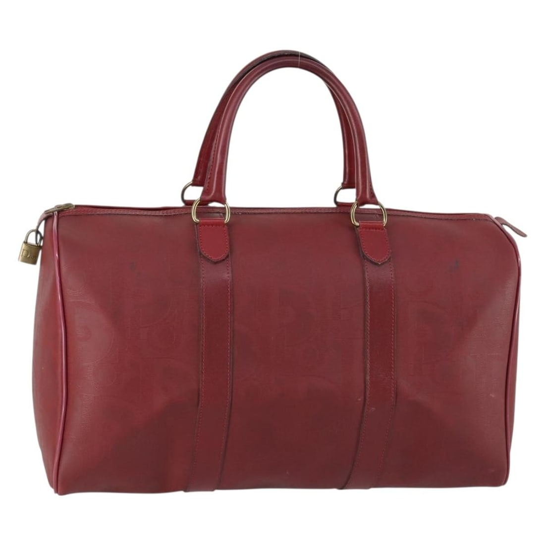 Christian Dior Boston Bag in Red Gold Trotter Canvas and PVC Leather: Christian Dior Boston Bag in Red Gold Trotter Canvas and PVC Leather Christian Dior Trotter Canvas Boston Bag in red and gold, made from PVC leather and Trotter canvas. This Boston bag is made in Fran