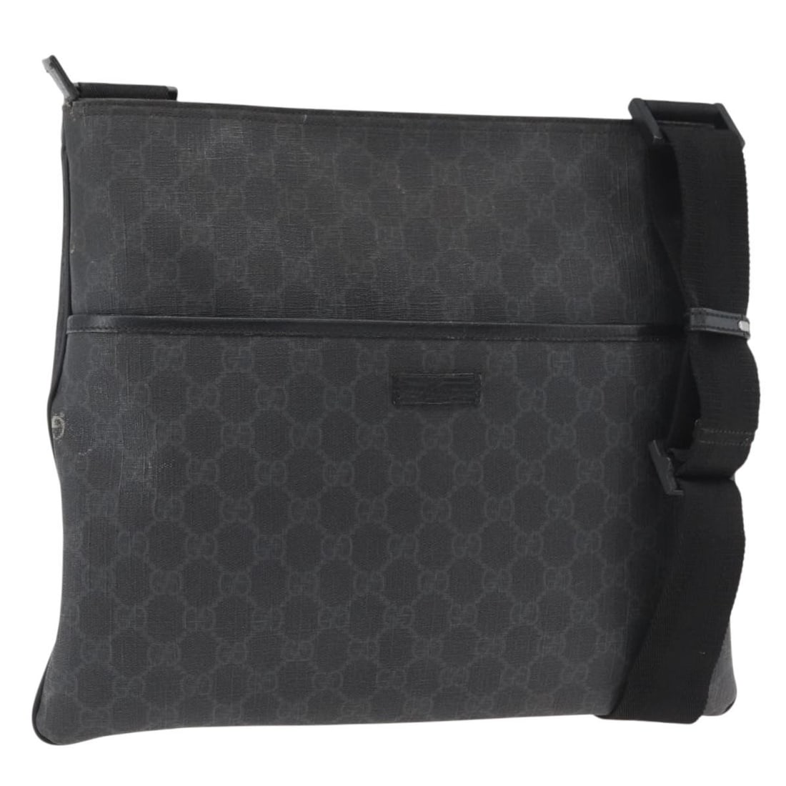 Gucci 162904 Black Silver PVC Leather Shoulder Bag: Gucci 162904 Black Silver PVC Leather Shoulder Bag This Gucci GG Supreme shoulder bag features a black and silver design crafted from PVC leather and GG canvas. Made in Italy, it offers a spacious int
