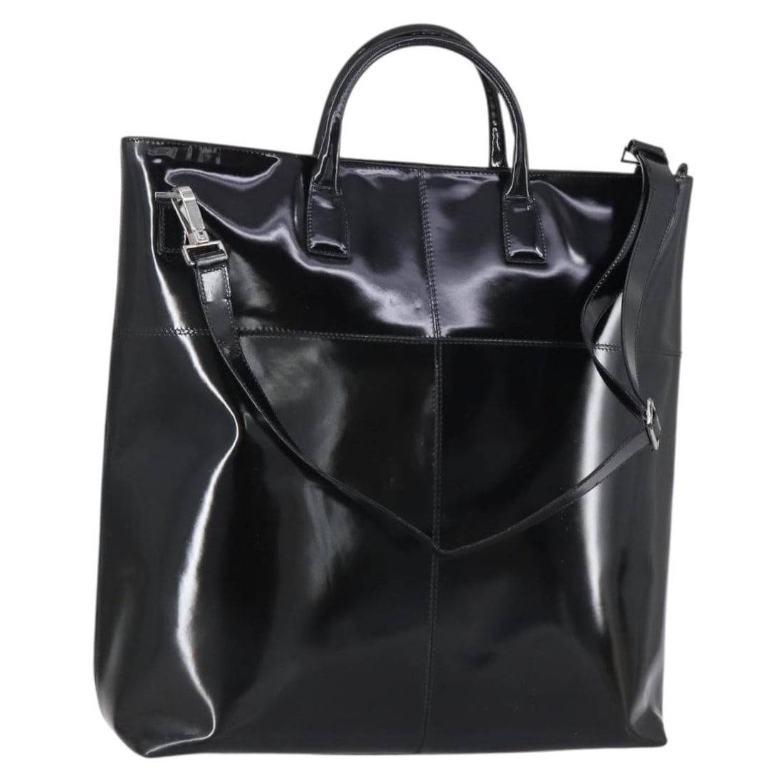 GUCCI Black Silver Enamel 2-Way Hand Bag Italy Auth BS30934: GUCCI Black Silver Enamel 2-Way Hand Bag Italy Auth BS30934 This authentic GUCCI hand bag showcases a stylish blend of black and silver enamel, embodying Italian craftsmanship. With a generous height 
