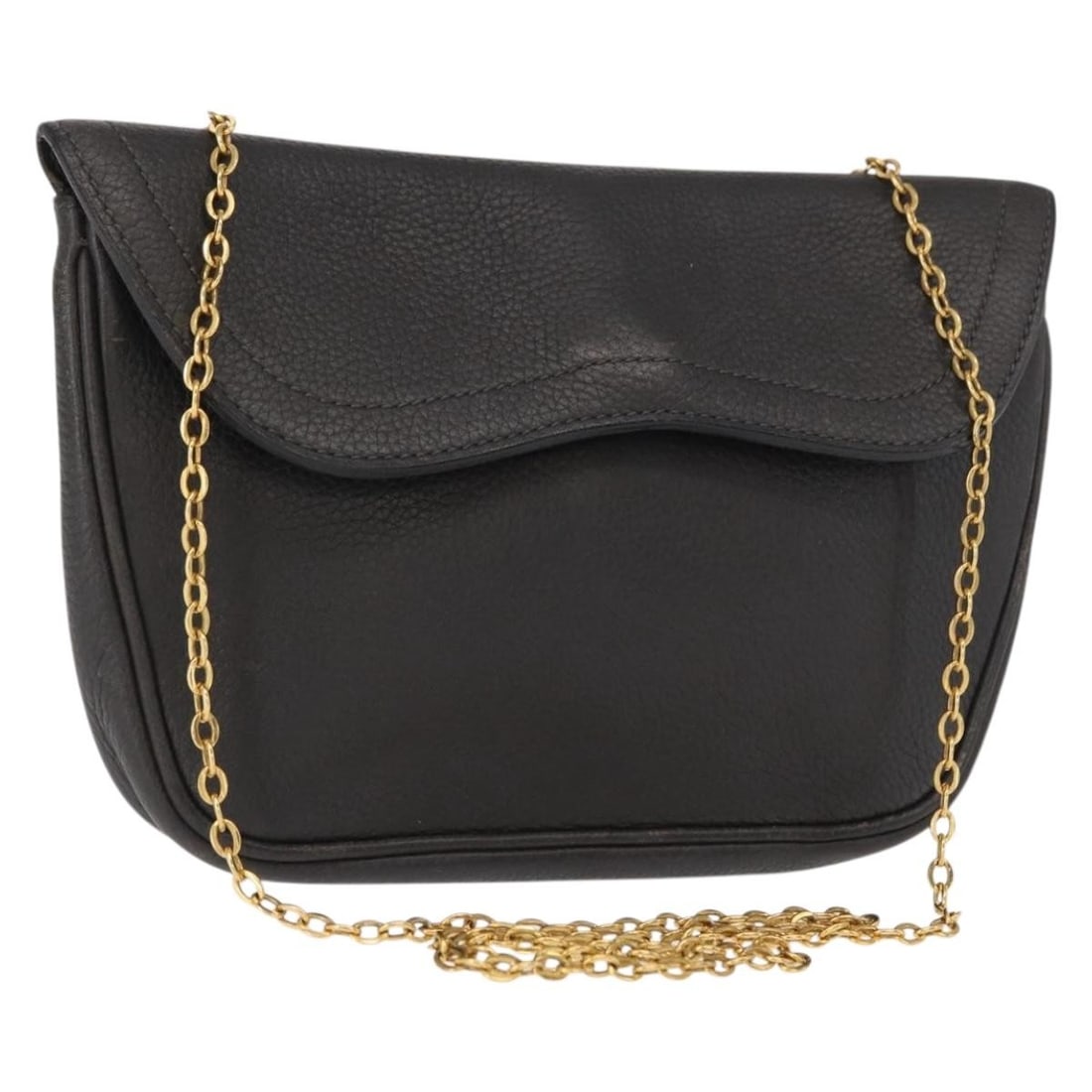 DELVAUX Leather Shoulder Bag with Chain Strap Black Gold Tone: DELVAUX Leather Shoulder Bag with Chain Strap Black Gold Tone Delvaux shoulder bag in black and gold leather, designed for women. It measures approximately 20 cm wide, 13 cm high, and 2 cm deep, with 
