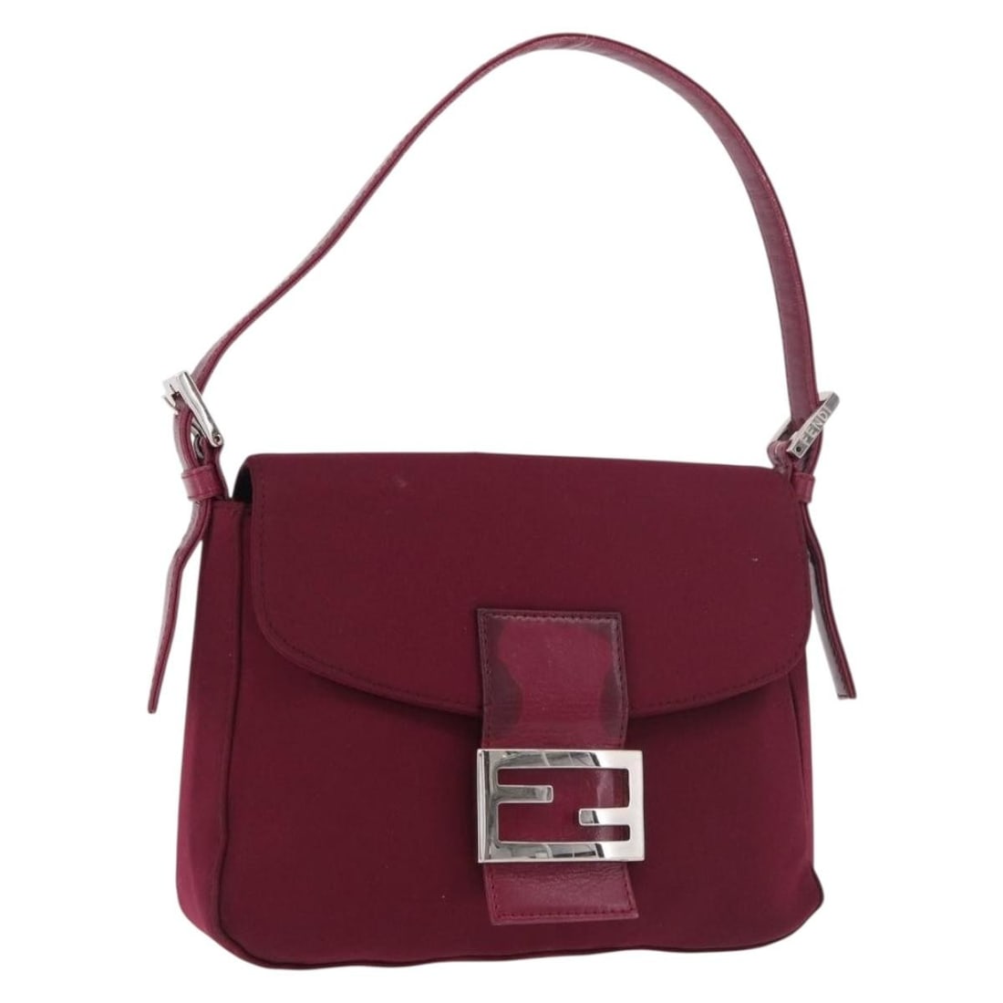 FENDI Mamma Baguette Cotton Jersey Shoulder Bag Bordeaux Silver: FENDI Mamma Baguette Cotton Jersey Shoulder Bag Bordeaux Silver FENDI Mamma Baguette shoulder bag in Bordeaux/Silver, crafted from cotton jersey and made in Italy. This pre-owned bag is offered in hea