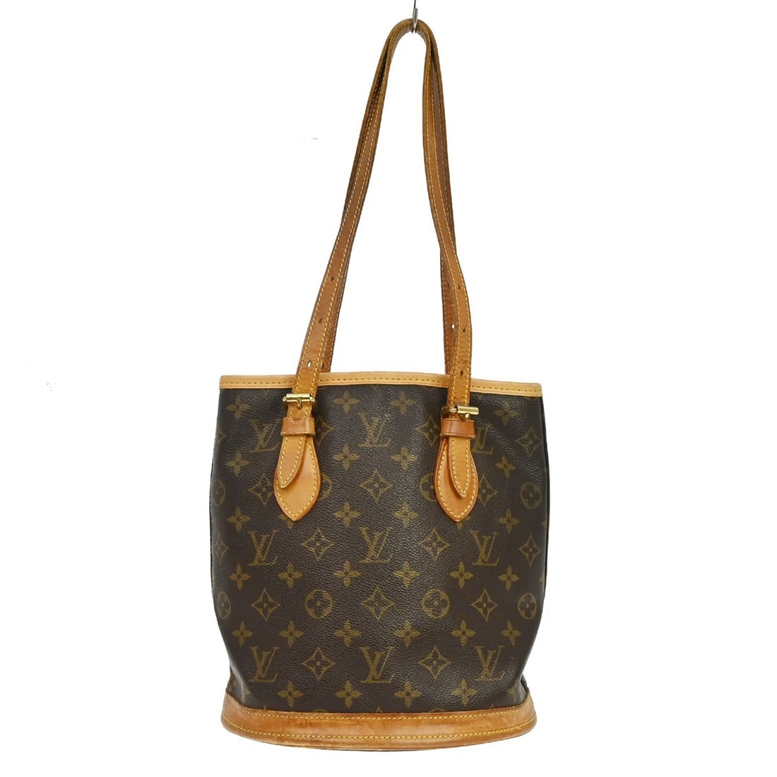 Louis Vuitton Petite Bucket PM Monogram Canvas Shoulder Tote M42238: Louis Vuitton Petite Bucket PM Monogram Canvas Shoulder Tote M42238 Louis Vuitton Monogram Bucket PM tote bag in brown Monogram canvas with leather trim and shoulder strap. This vintage medium-sized b