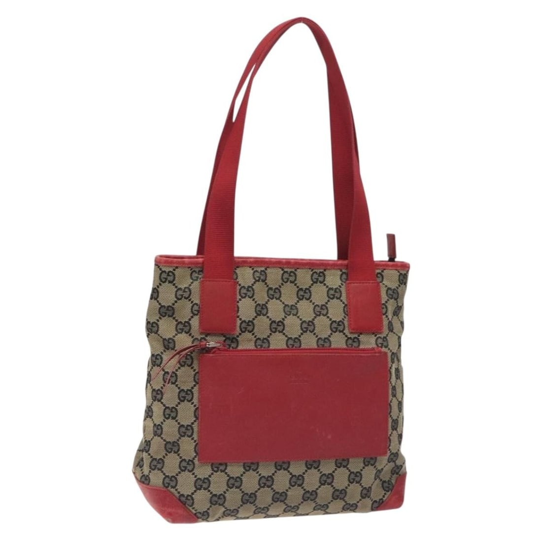 Beige Red GG Canvas Tote by Gucci Model 019 0402 1705: Beige Red GG Canvas Tote by Gucci Model 019 0402 1705 This GUCCI GG Canvas tote bag features a beige, gold, and red colorway with a signature GG canvas exterior. Designed for women, it offers ample sp
