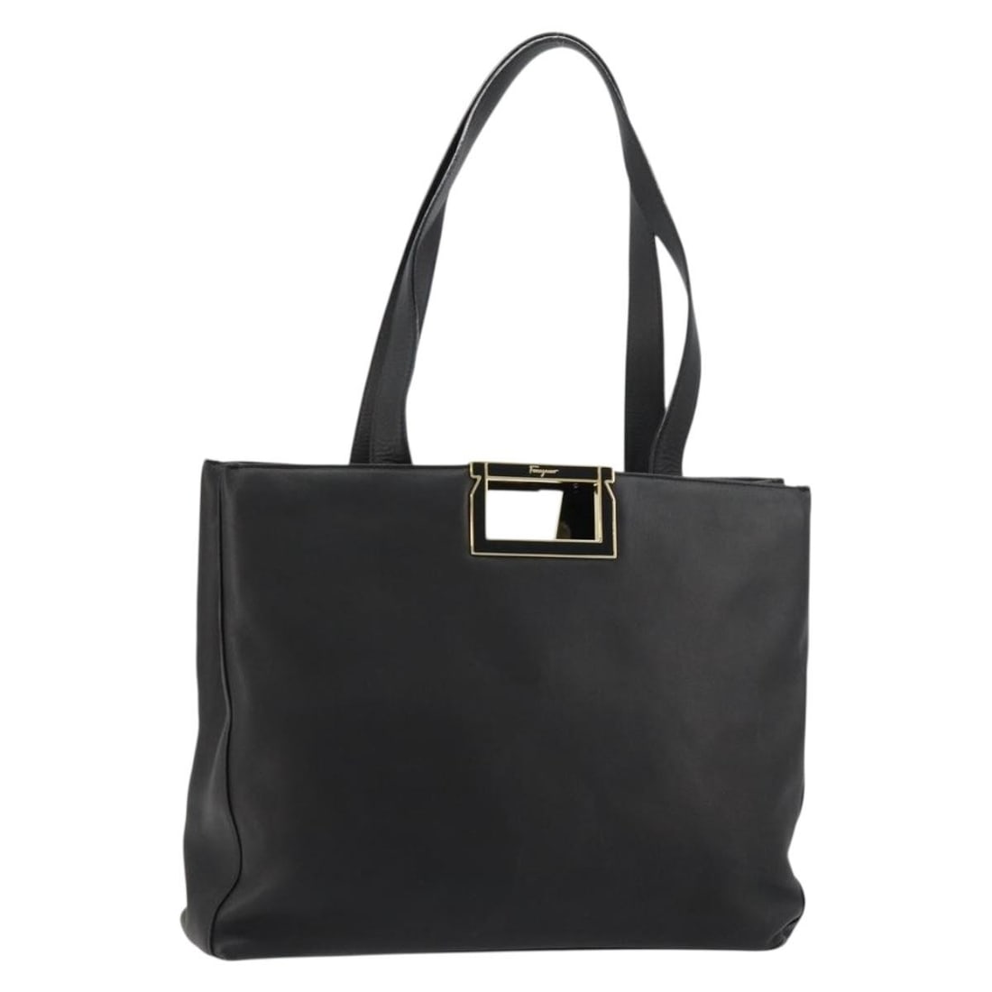 Salvatore Ferragamo Black Leather Handbag Gold Tone Italy (1 of 18)