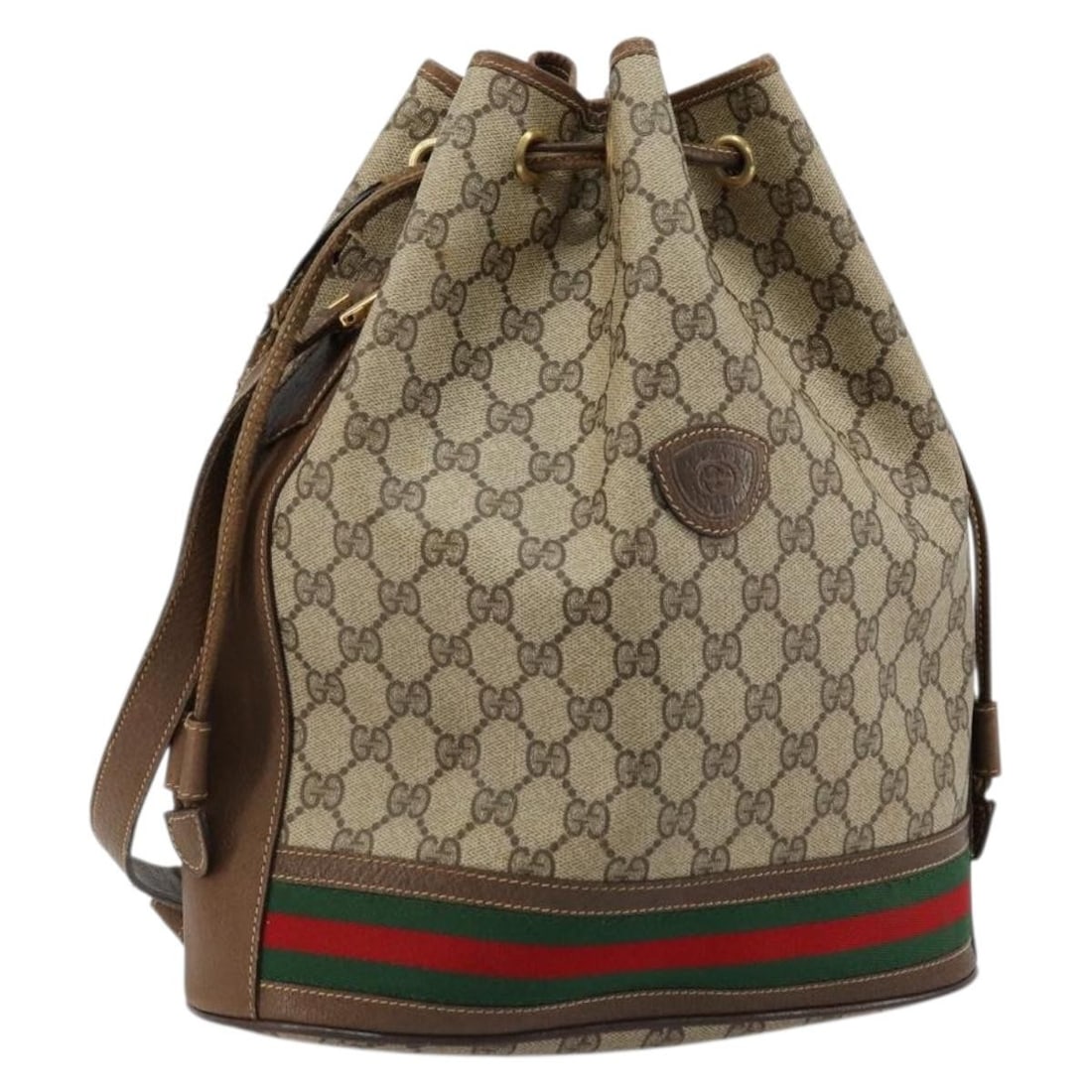 Gucci Sherry Line PVC shoulder bag beige gold Italy: Gucci Sherry Line PVC shoulder bag beige gold Italy This is a Gucci GG Supreme Web Sherry Line shoulder bag crafted from beige and gold PVC leather with GG canvas accents. Designed for women, the bag 