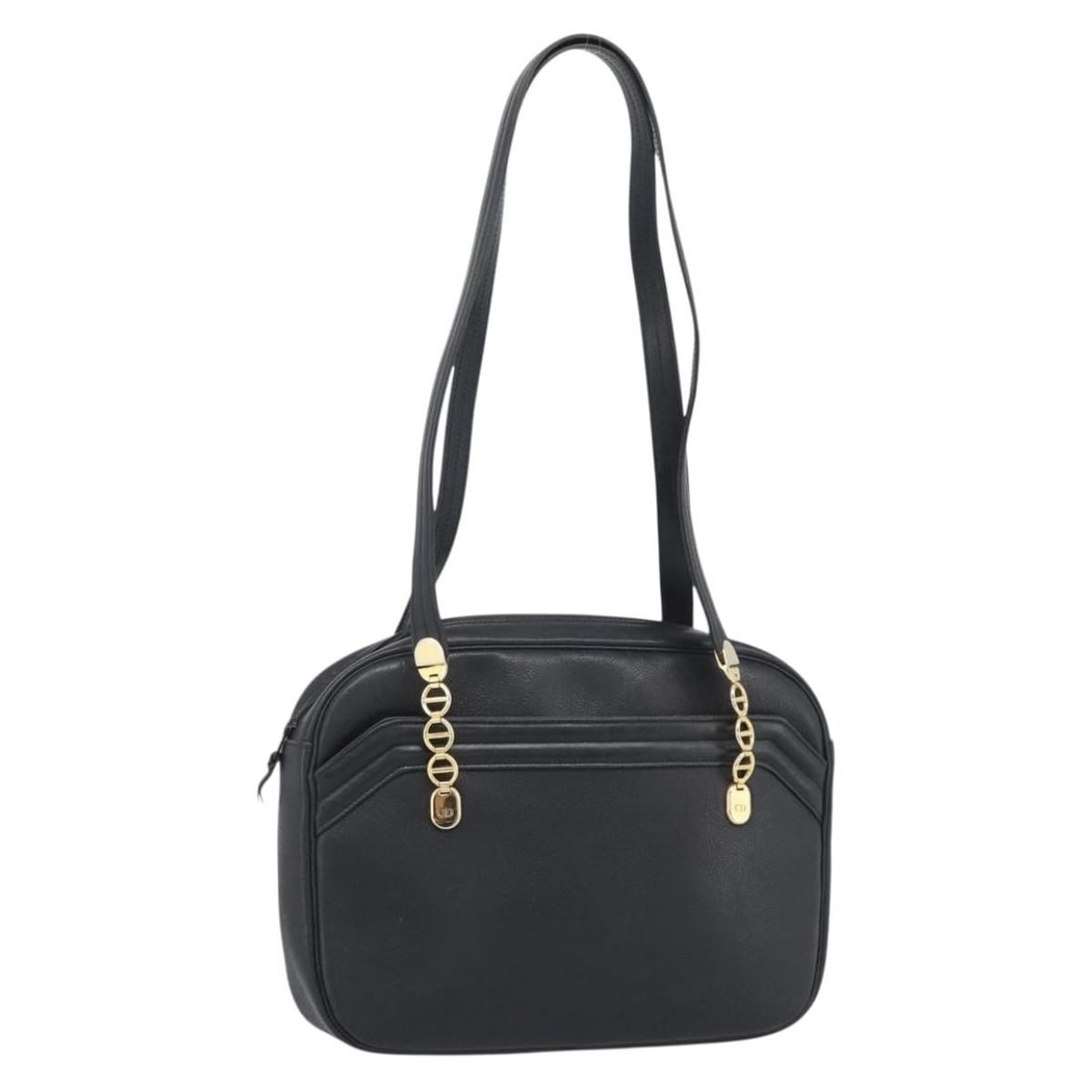 Black Leather Christian Dior Womens Shoulder Bag France: Black Leather Christian Dior Womens Shoulder Bag France Christian Dior shoulder bag in black and gold leather, made in France. This women's bag measures approximately 31 cm wide, 23 cm high, and 6 cm 