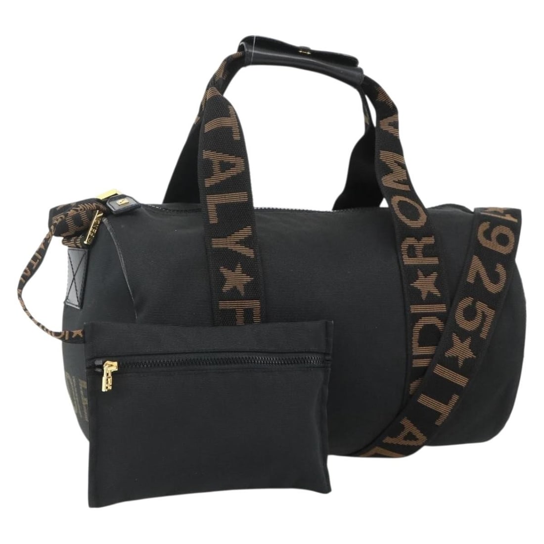 Fendi Nylon Black Gold 2way Shoulder Handbag Italy: Fendi Nylon Black Gold 2way Shoulder Handbag Italy This FENDI handbag features a versatile 2-way design crafted from black nylon with gold-tone accents. Designed for women, it offers both handle and a