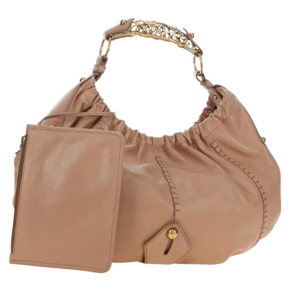 Saint Laurent Mombasa Leather Shoulder Bag Pink Gold with Pouch: Saint Laurent Mombasa Leather Shoulder Bag Pink Gold with Pouch Saint Laurent Mombasa shoulder bag in leather with a pink and gold color combination. Made in Italy, this women's shoulder bag includes 