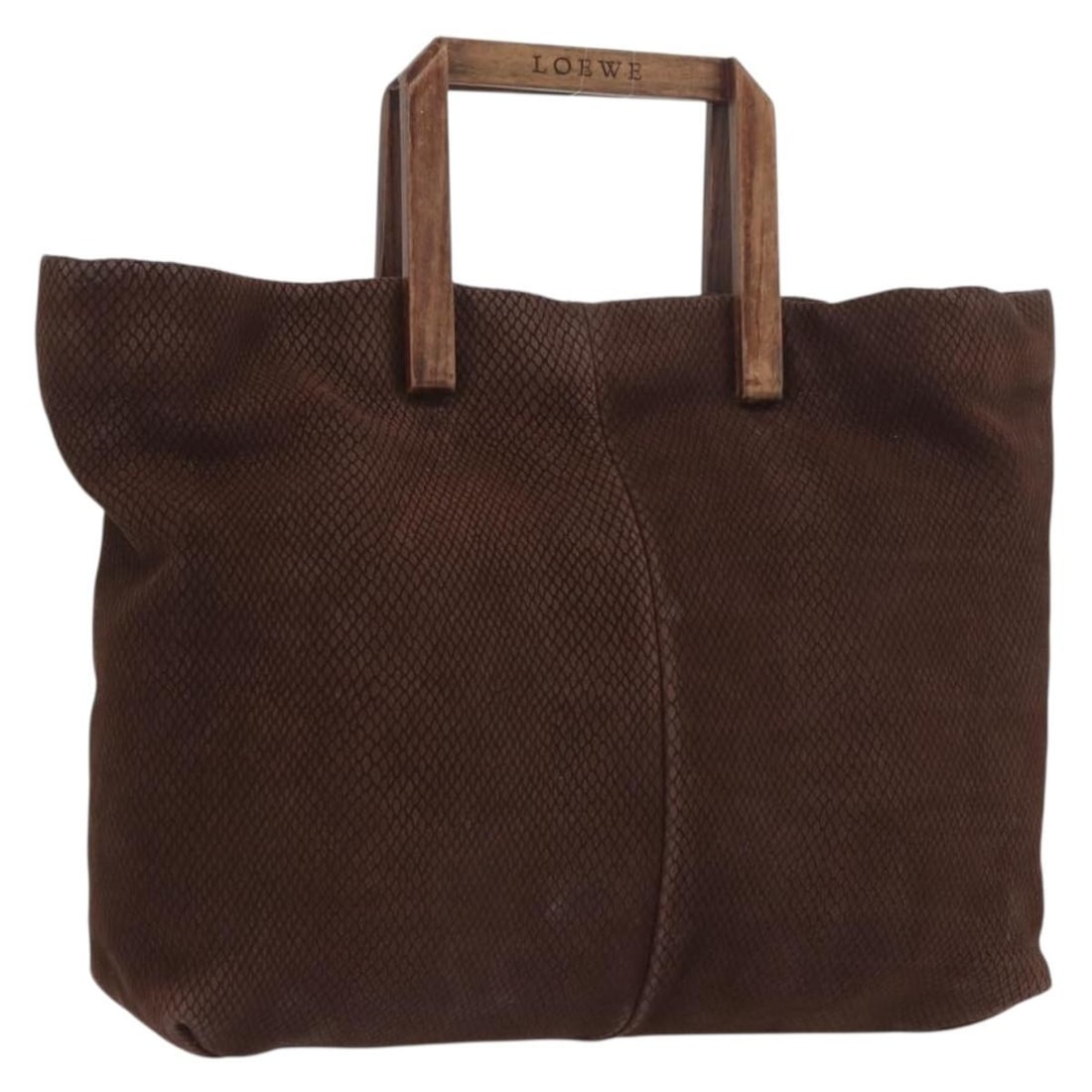 Loewe Brown Suede Women's Handbag with Gold Accents Made in Spain: Loewe Brown Suede Women's Handbag with Gold Accents Made in Spain This LOEWE hand bag features a suede exterior in brown and gold tones. Designed for women, it offers a spacious interior and a structu