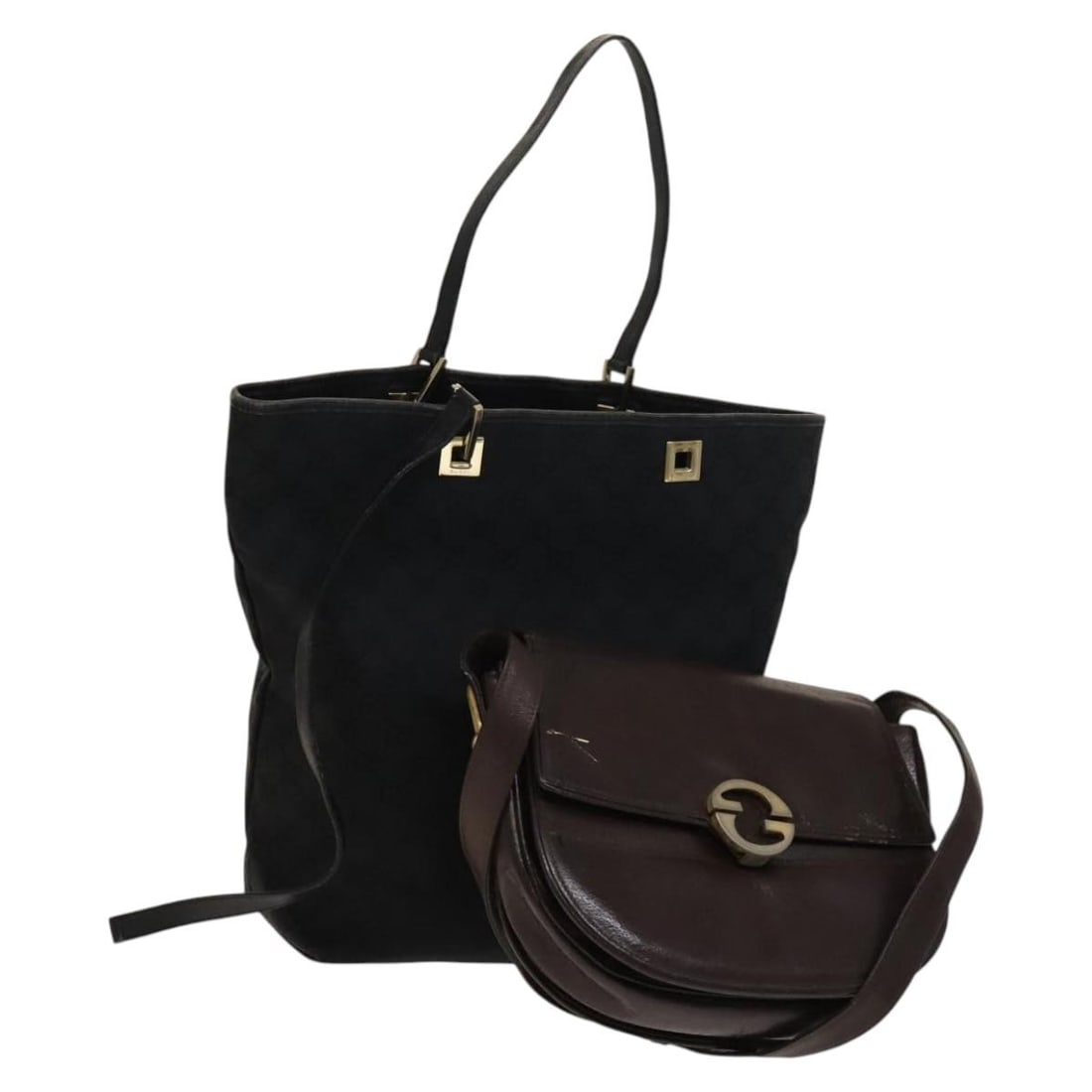 GUCCI GG Canvas Tote Bag Black Brown 2 Piece Set Authentic: GUCCI GG Canvas Tote Bag Black Brown 2 Piece Set Authentic This authentic GUCCI GG Canvas Tote Bag set features a striking combination of black and brown GG canvas, showcasing the iconic GUCCI style. 