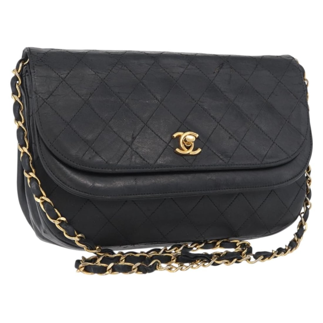 CHANEL CC Matelasse Lamb Skin Shoulder Bag Black Gold: CHANEL CC Matelasse Lamb Skin Shoulder Bag Black Gold CHANEL Matelasse chain shoulder bag in black lamb skin with gold-tone exterior accents. Designed for women, this shoulder bag measures approximate
