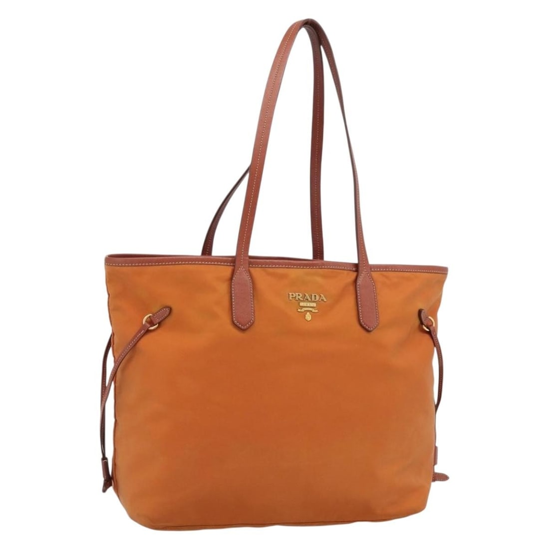PRADA Orange Nylon Tote Bag Gold Tone Made in Italy: PRADA Orange Nylon Tote Bag Gold Tone Made in Italy Prada tote bag in orange and gold nylon, made in Italy. This women's bag is offered without the original box or dust bag; only the item shown is inc