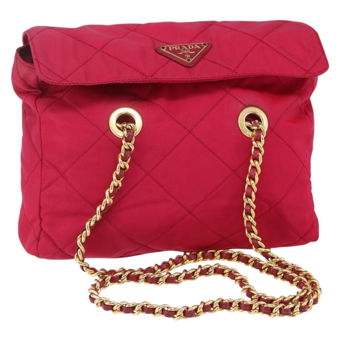 PRADA Quilted Pink Gold Nylon Shoulder Bag Auth MR1558 Italy: PRADA Quilted Pink Gold Nylon Shoulder Bag Auth MR1558 Italy Elevate your accessories collection with this PRADA Quilted Chain Shoulder Bag, expertly crafted in Italy. This stylish shoulder bag featur