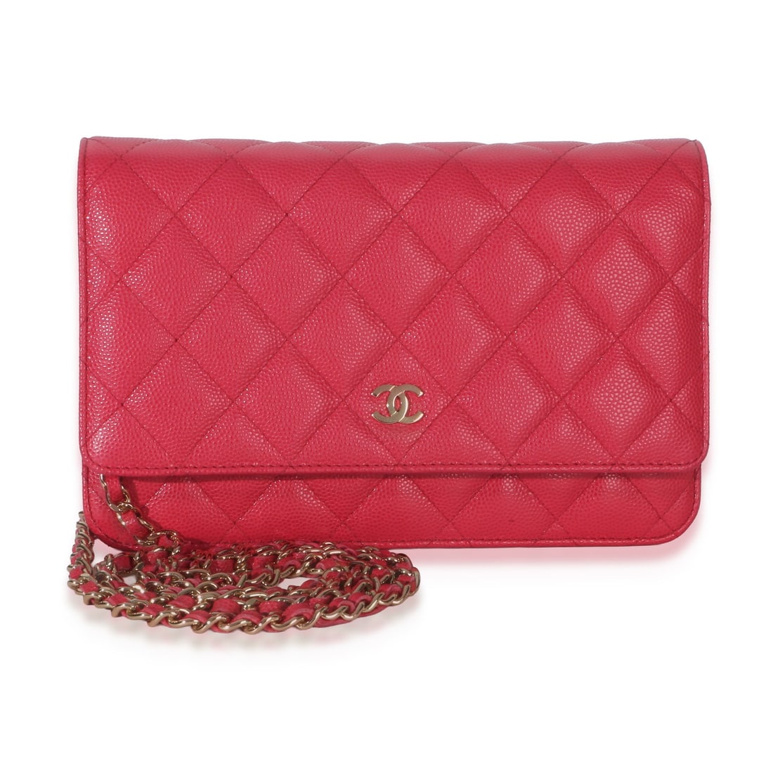 Chanel Caviar Leather Wallet On Chain Pink Quilted Shoulder Bag: Chanel Caviar Leather Wallet On Chain Pink Quilted Shoulder Bag This Chanel Dark Pink Quilted Caviar Wallet On Chain features a caviar leather exterior with a quilted design in a vibrant pink color. I