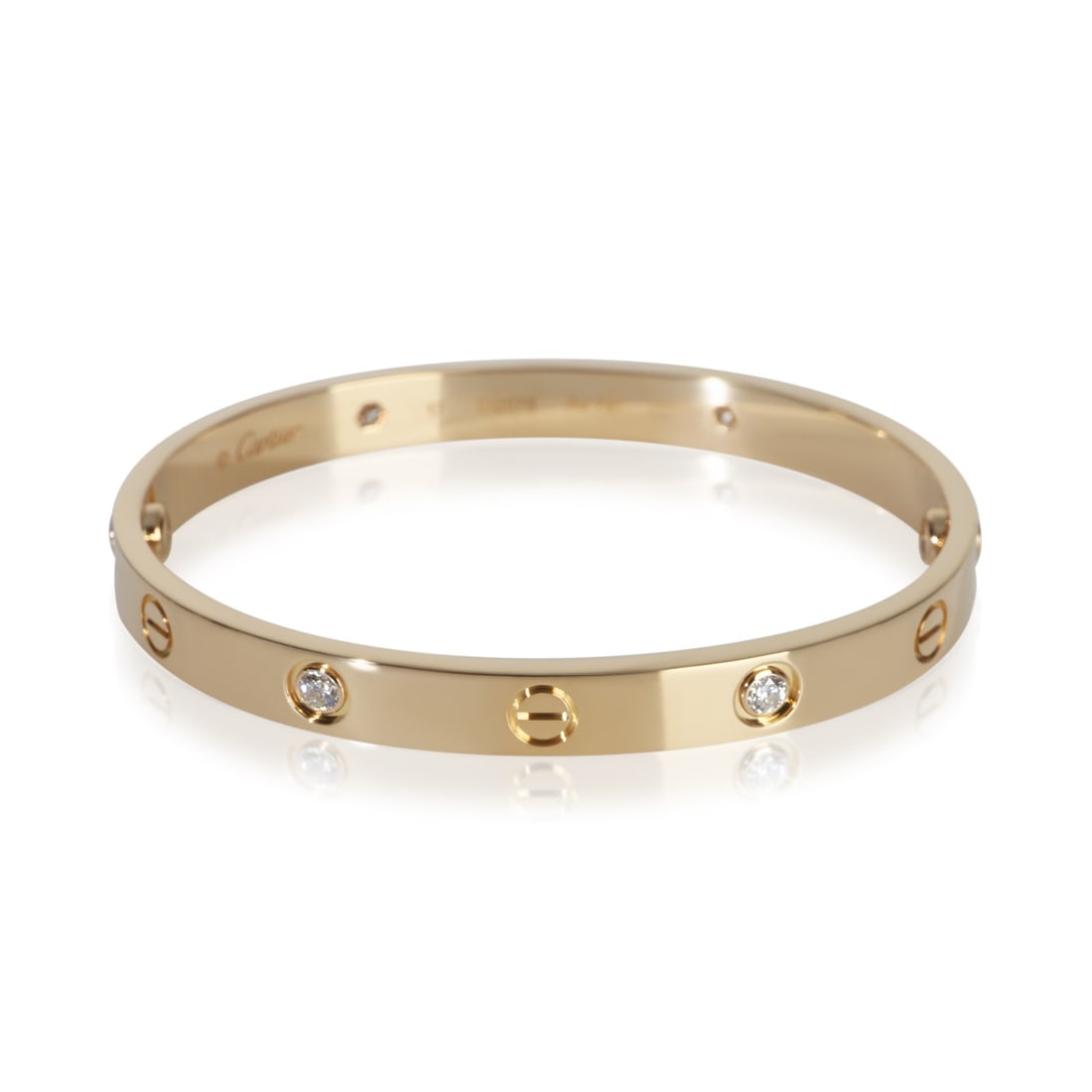 Cartier Love Bracelet 18k Yellow Gold with Diamonds 17 cm with Papers and Box: Cartier Love Bracelet 18k Yellow Gold with Diamonds 17 cm with Papers and Box This Cartier Love bracelet is crafted from 18k yellow gold and features round brilliant white diamonds with a total carat 