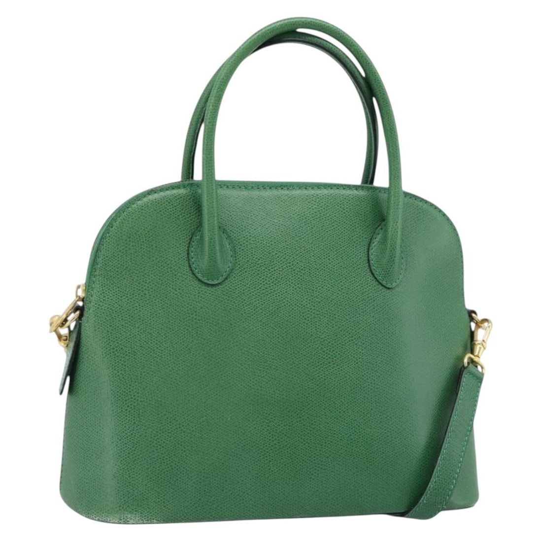 CELINE Green Leather 2way Handbag with Shoulder Strap: CELINE Green Leather 2way Handbag with Shoulder Strap Celine 2-way leather handbag in green with gold-tone accents. Made in Italy, this women's bag includes a shoulder strap for hand or shoulder carry