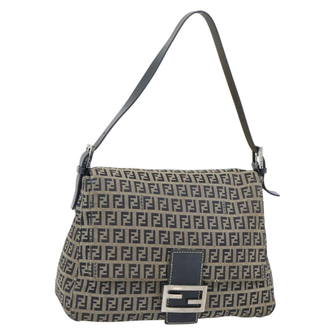Fendi Mamma Baguette Shoulder Bag Zucchino Canvas Black Brown: Fendi Mamma Baguette Shoulder Bag Zucchino Canvas Black Brown Fendi Mamma Baguette shoulder bag in Zucchino canvas with a black and brown color scheme. Made in Italy, this bag features a shoulder stra