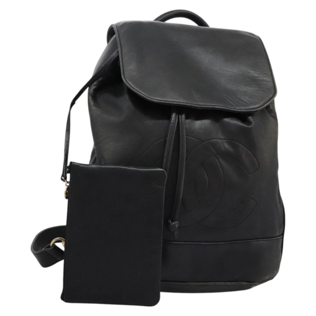 CHANEL Black Lamb Skin Shoulder Bag with Pouch CC Auth: CHANEL Black Lamb Skin Shoulder Bag with Pouch CC Auth CHANEL shoulder bag in black lamb skin, made in Italy. It comes with a pouch and features the listed dimensions of approximately W36 x H35 x D10 